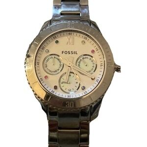 Fossil Stella Multifunction Silver Tone Stainless Steel Watch ES3209 White Dial